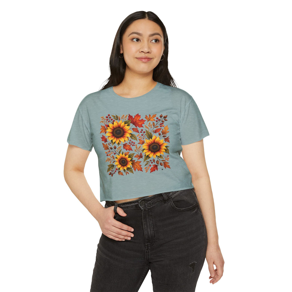 Sunflower Fall Crop Top — Autumn Floral Festival Tee