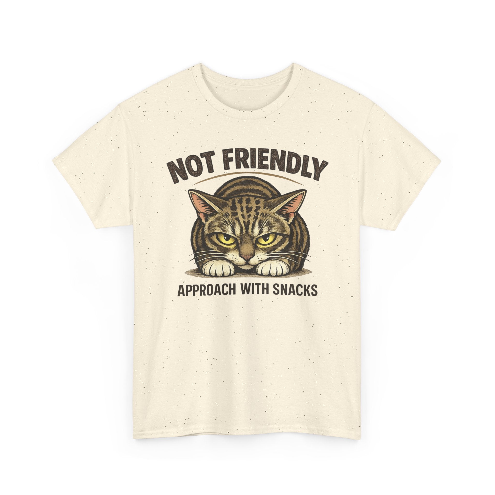 Not Friendly Cat T-Shirt — Graphic Tee "Approach With Snacks"