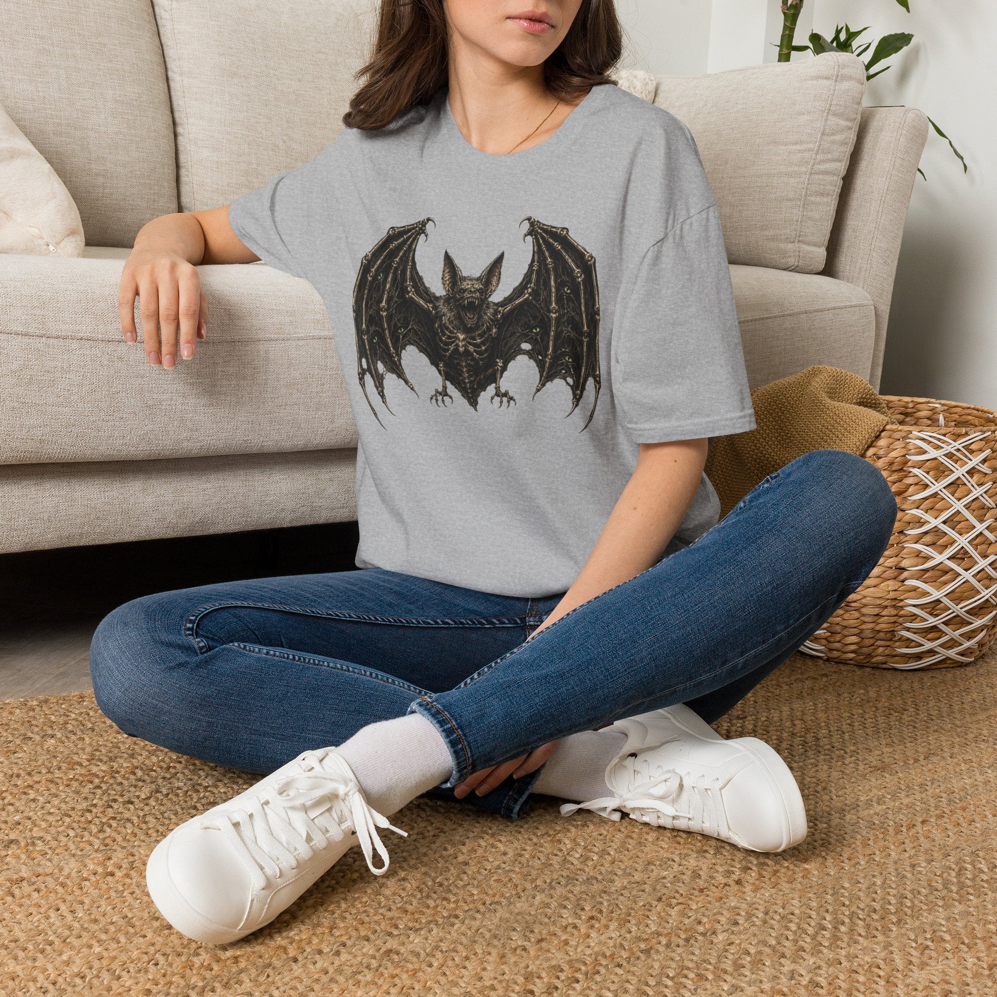 Gothic Skeletal Bat Graphic T-Shirt