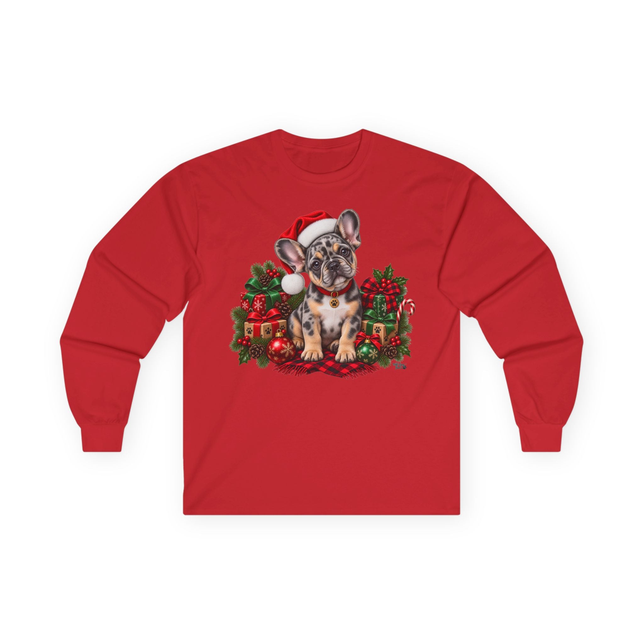 Christmas French Bulldog Long Sleeve Tee — Santa Puppy Holiday Shirt