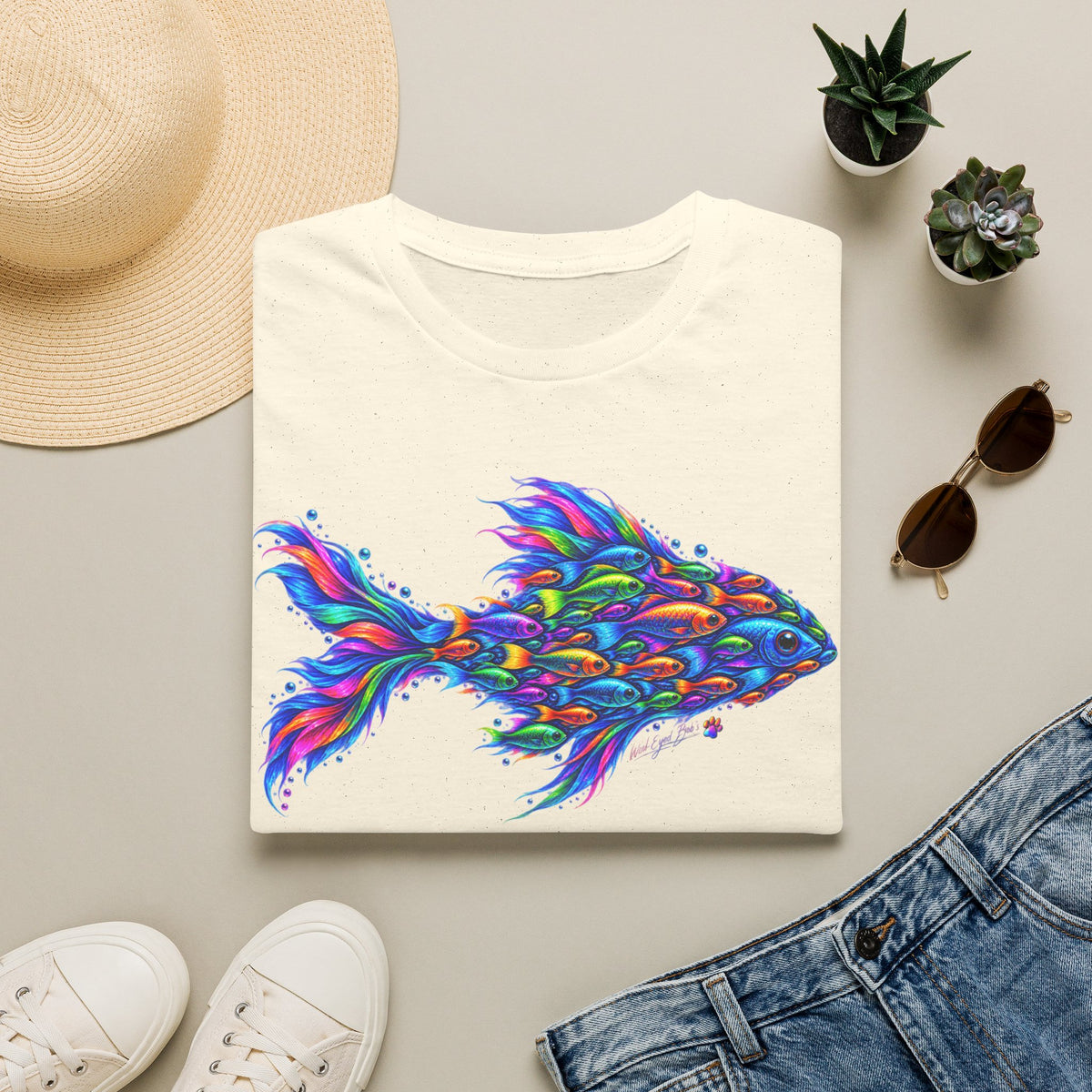 Colorful Fish Graphic T-Shirt — Vibrant Psychedelic Aquarium Art Tee