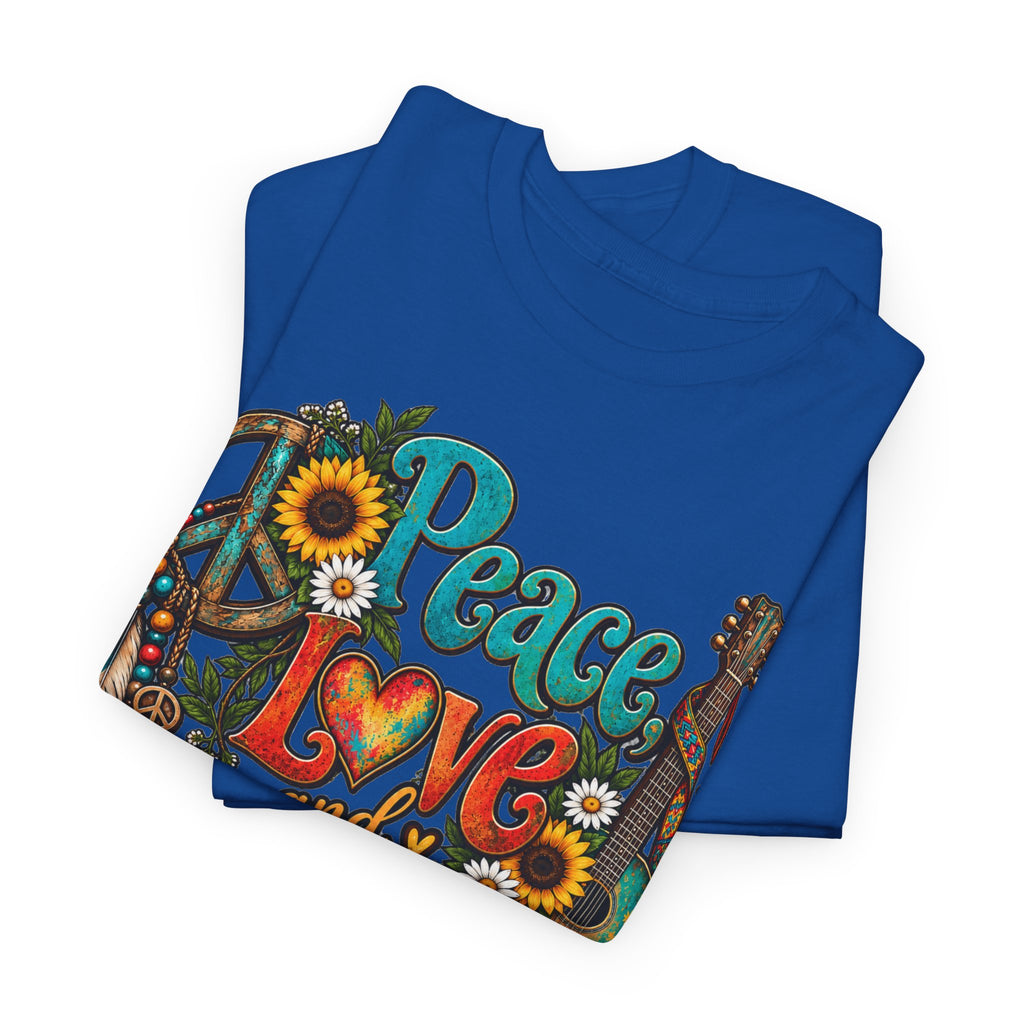 Peace Love Music T-Shirt — Retro Hippie Sunflower Graphic Tee