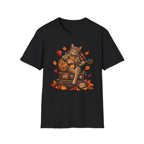 Autumn Guitar Cat T-Shirt — Cozy Fall Cat Playing Guitar Tee