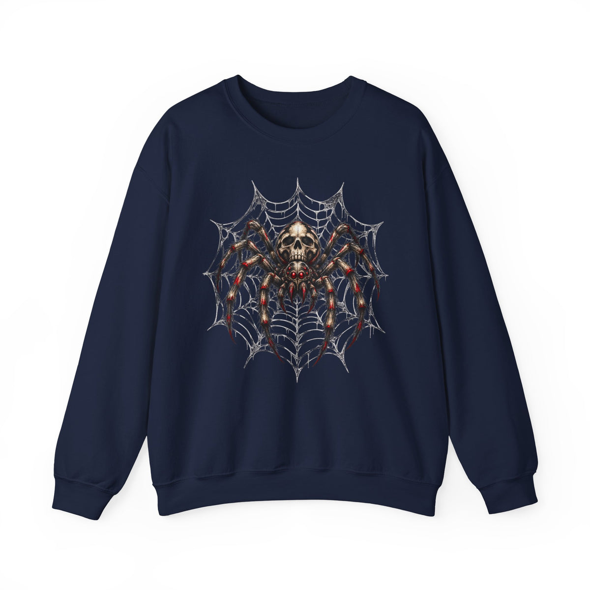 Skull Spiderweb Crewneck Sweatshirt — Gothic Halloween Graphic Sweater