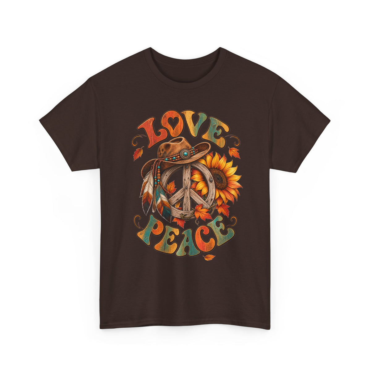 Love & Peace Retro Sunflower Boho Graphic Tee