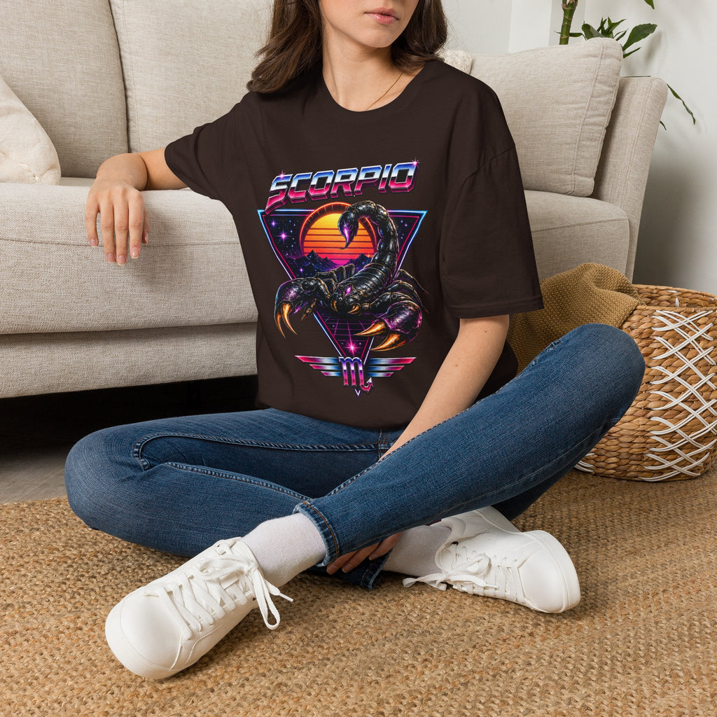 Scorpio Retro Sunset T‑Shirt — 80s Neon Scorpion Zodiac Tee