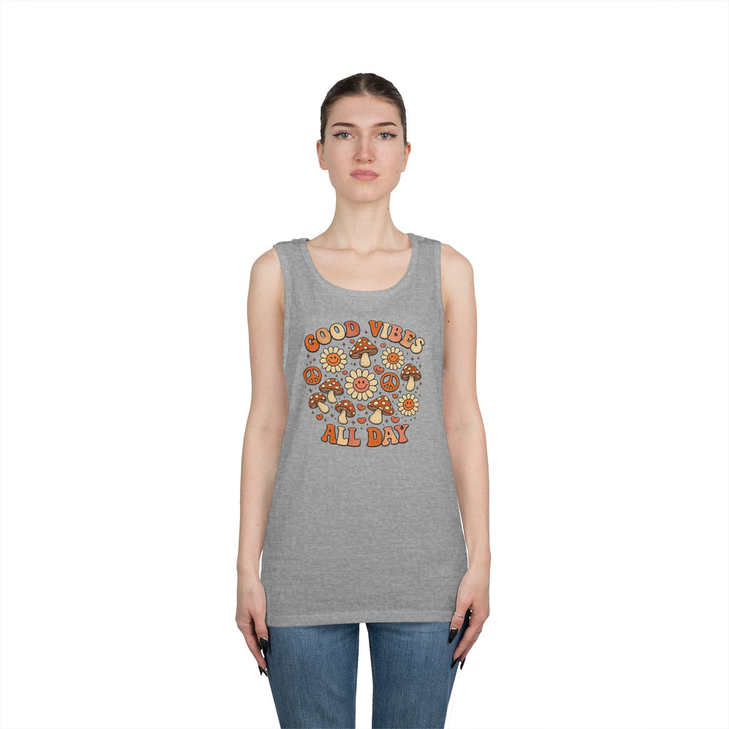 Boho-Good Vibes All Day Tank Top — Retro Mushroom Peace Floral Graphic