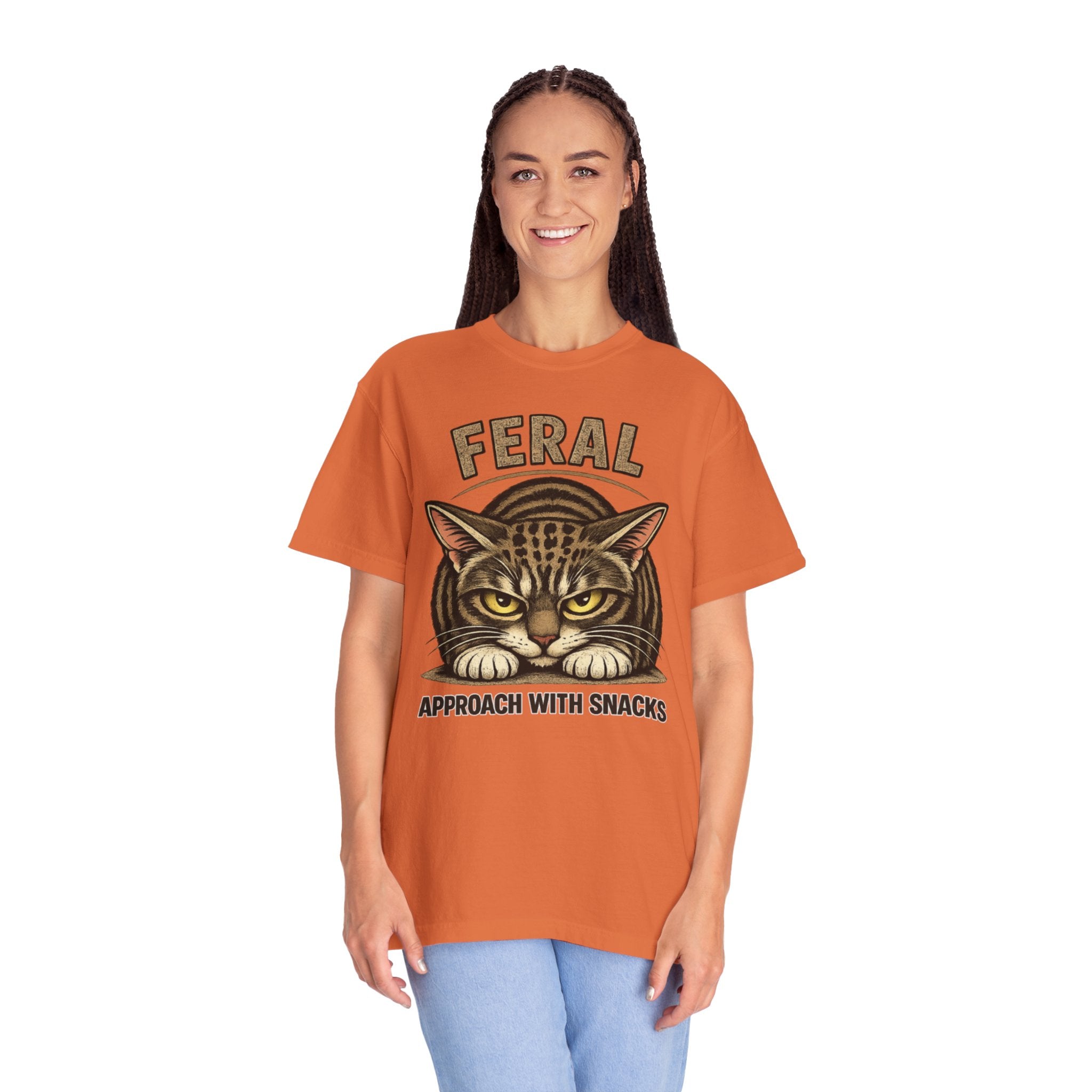 T-Shirt — "Feral: Approach With Snacks" Cat Graphic Tee
