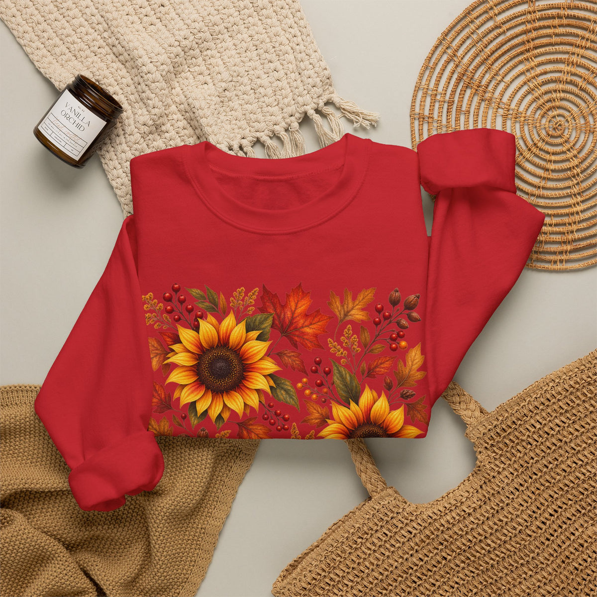 Sunflower Fall Sweatshirt - Autumn Leaves Crewneck for Women & Men