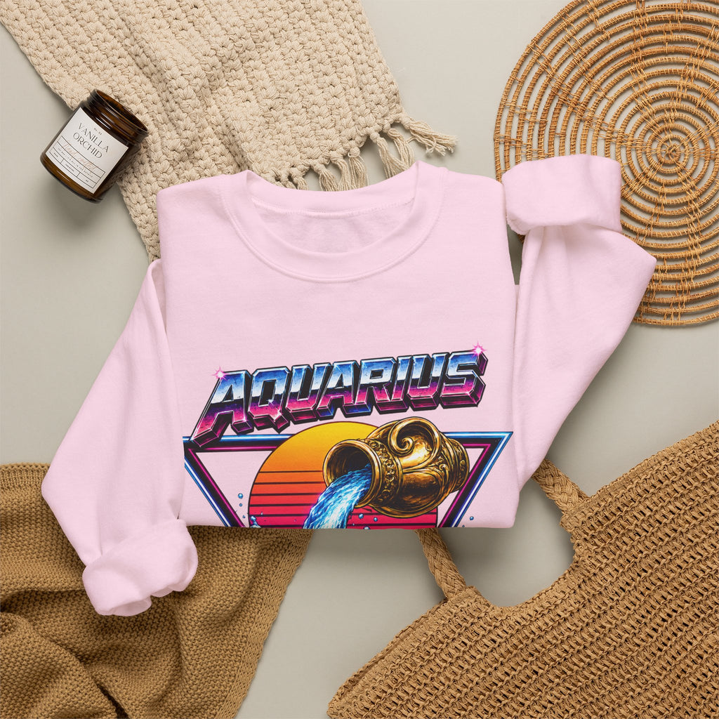 Aquarius Zodiac Crewneck Sweatshirt — Retro Neon Water-Bearer Design
