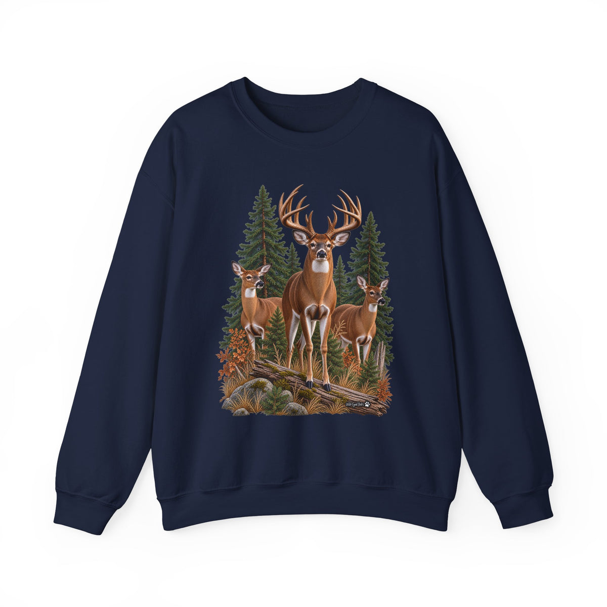 Deer Family Forest Crewneck Sweatshirt — Buck and Does Nature Graphic