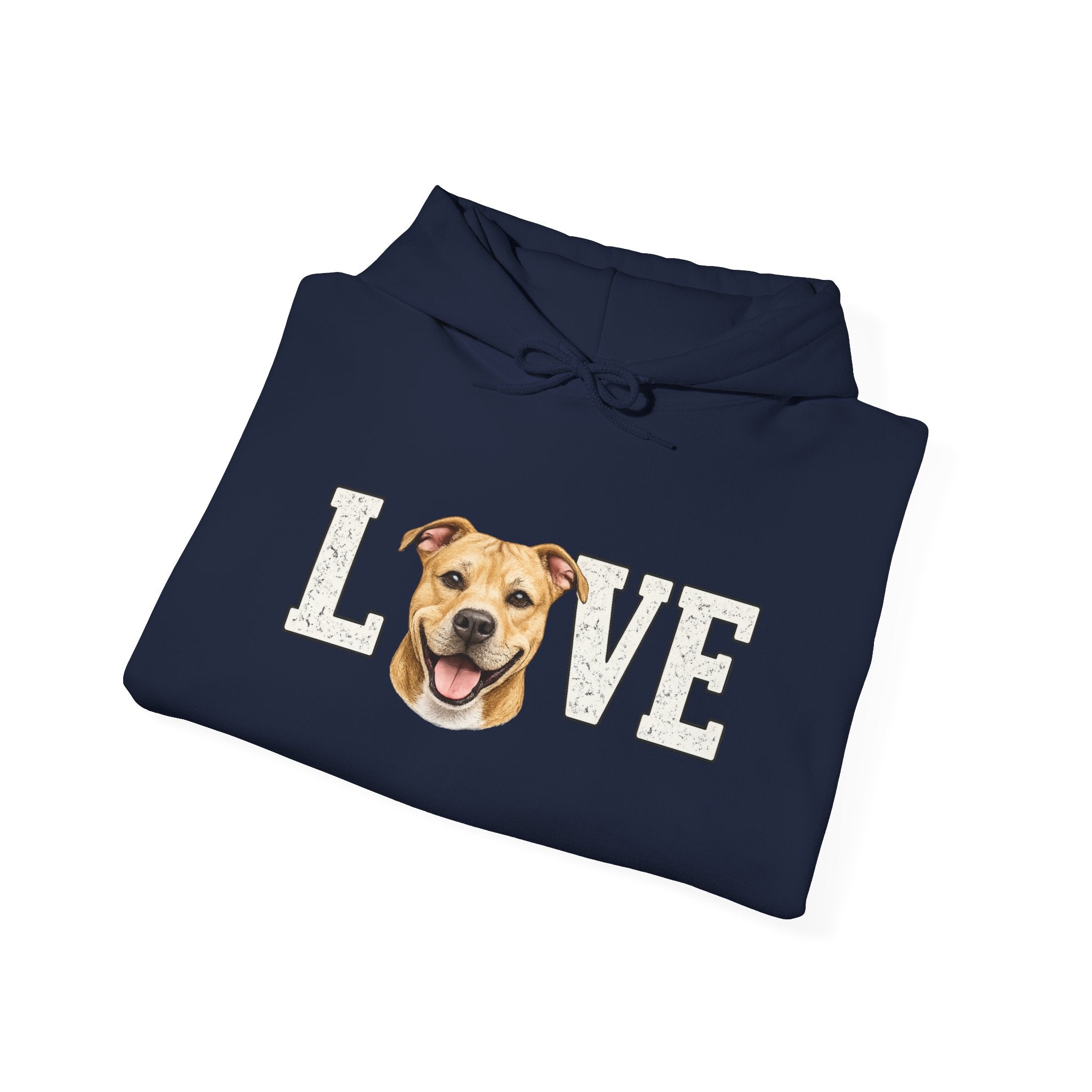 Pit Bull Love Hoodie — "LOVE" with Happy Pit Bull Dog Face | Pet Lover Pullover