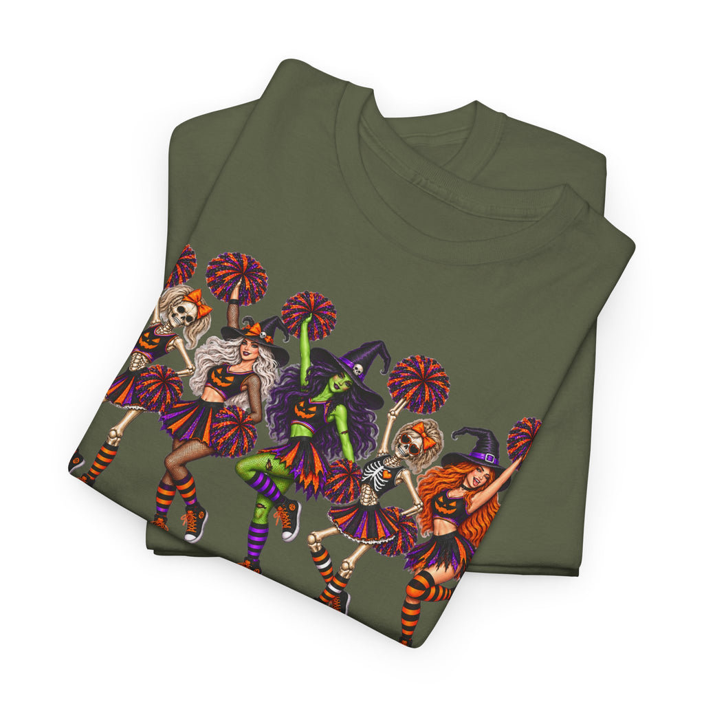 Halloween Cheerleaders Graphic Tee — Colorful Holloween cheer Squad Shirt