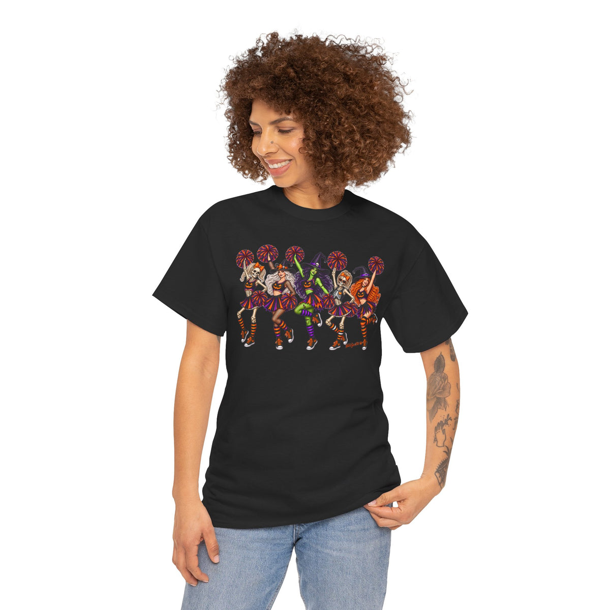 Halloween Cheerleaders Graphic Tee — Colorful Holloween cheer Squad Shirt