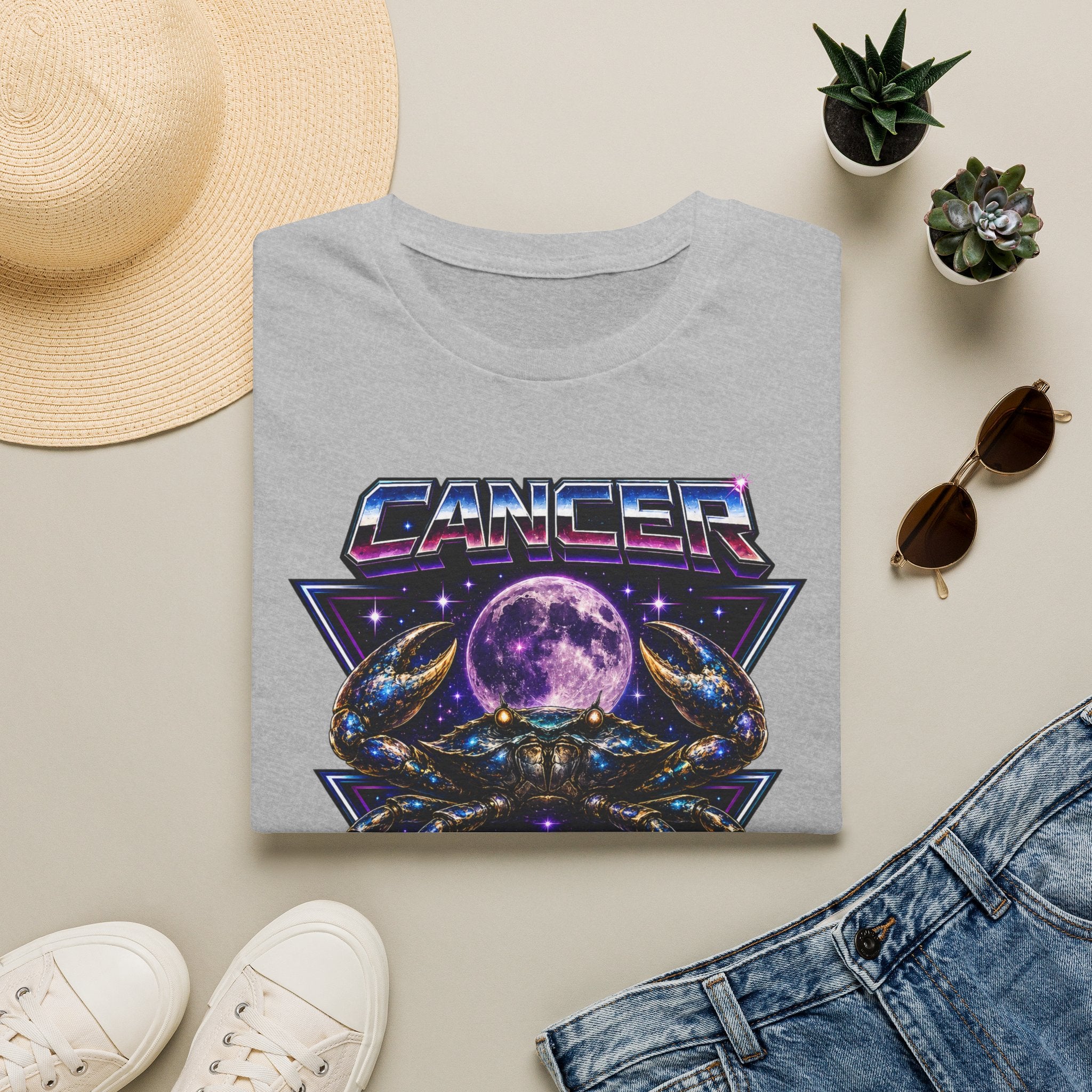 Cancer Zodiac T‑Shirt — Retro Cosmic Crab Design (Astrology Moon Graphic)