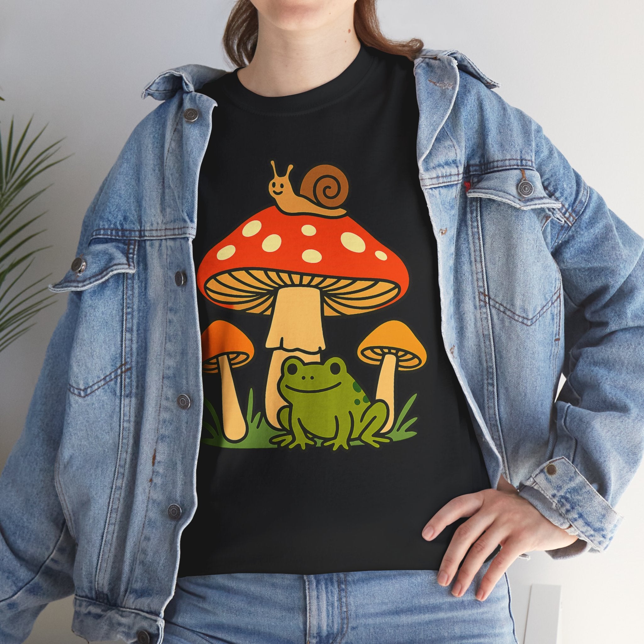Frog & Mushroom Graphic Tee — Cute Snail Mushroom Garden T-Shirt