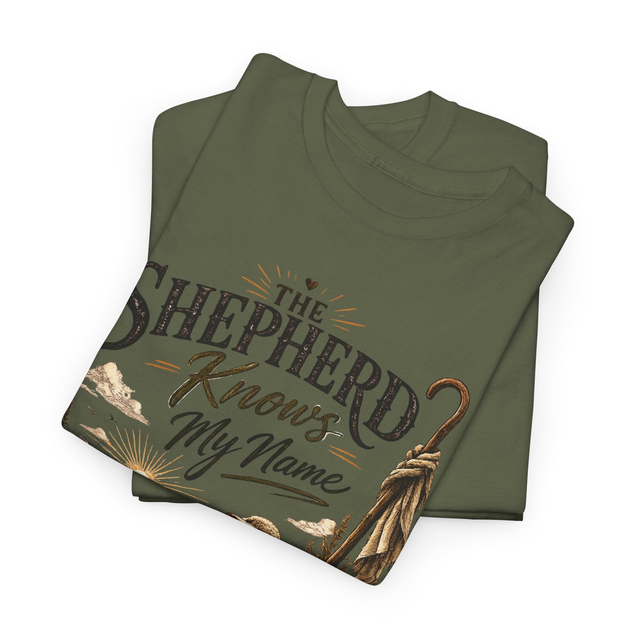 The Shepherd Knows My Name T‑Shirt — Christian Faith Tee with Shepherd & Sheep Design