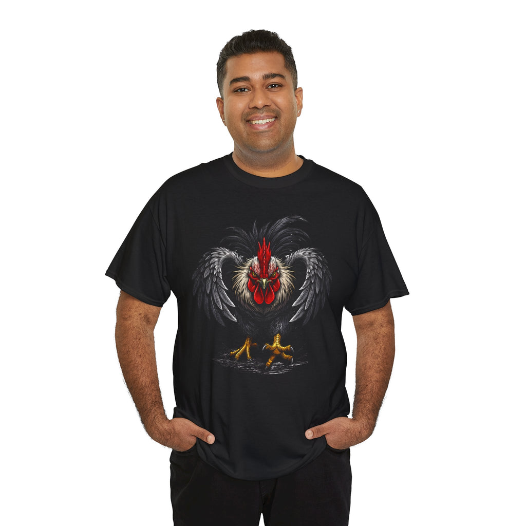 Rooster Warrior Graphic Tee — Fierce Black Rooster Illustration T-Shirt