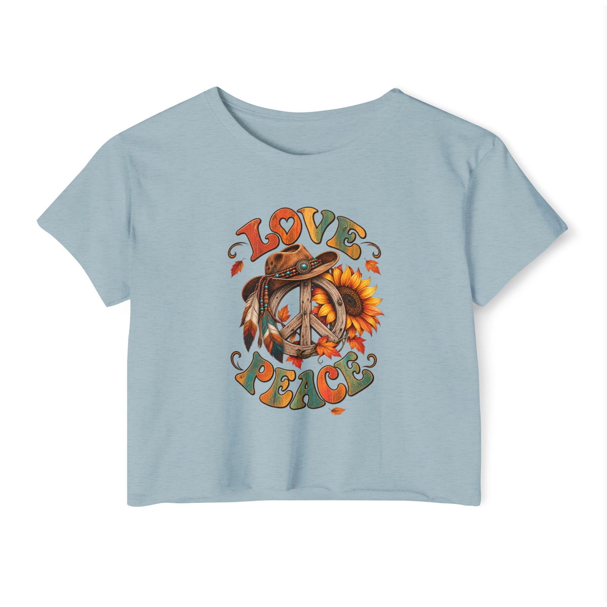 Love & Peace Crop Top — Retro Sunflower Hippie Festival Tee