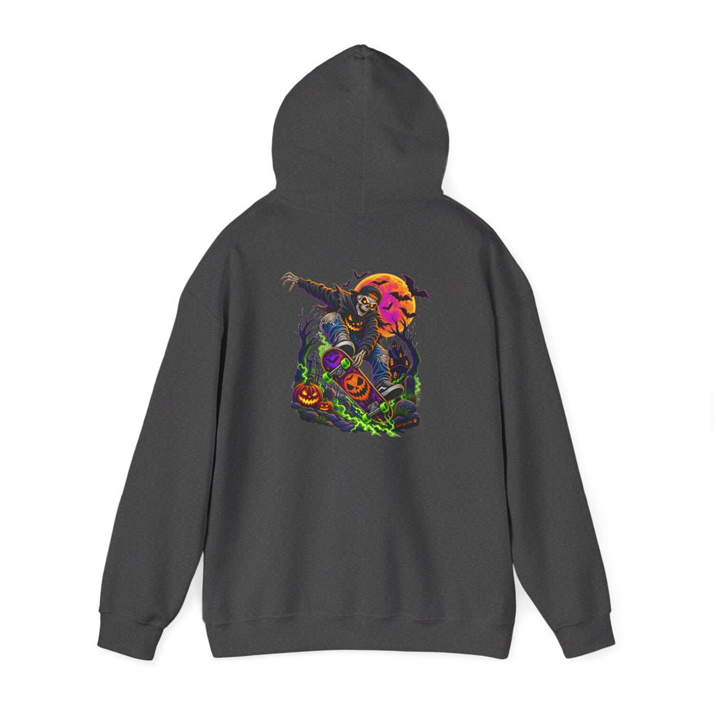 Halloween Skeleton skateboarder Hoodie — Pumpkin Patch Horror Graphic Sweatshirt