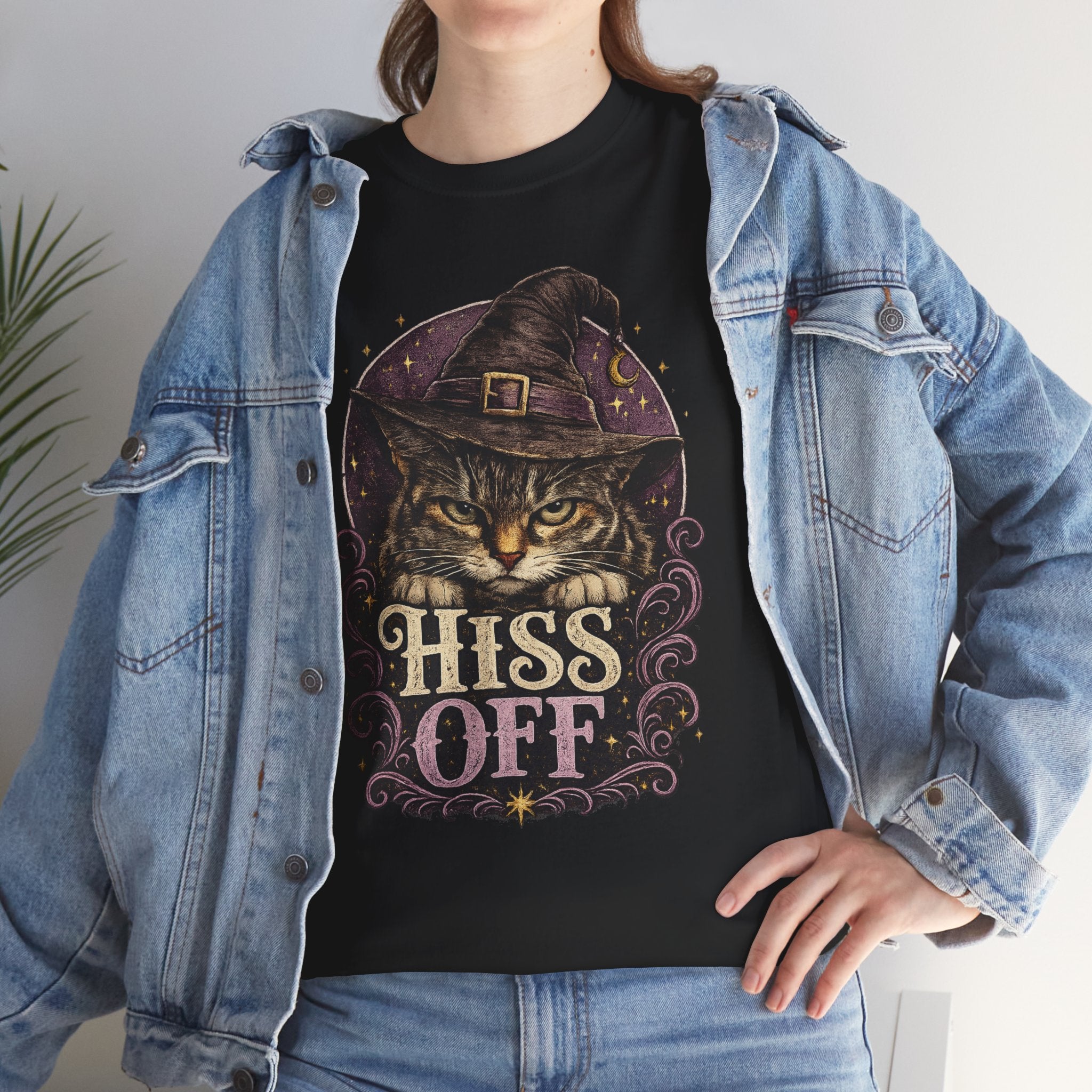 Hiss Off Witch Cat Tee — Halloween Spooky Cat Graphic T-Shirt