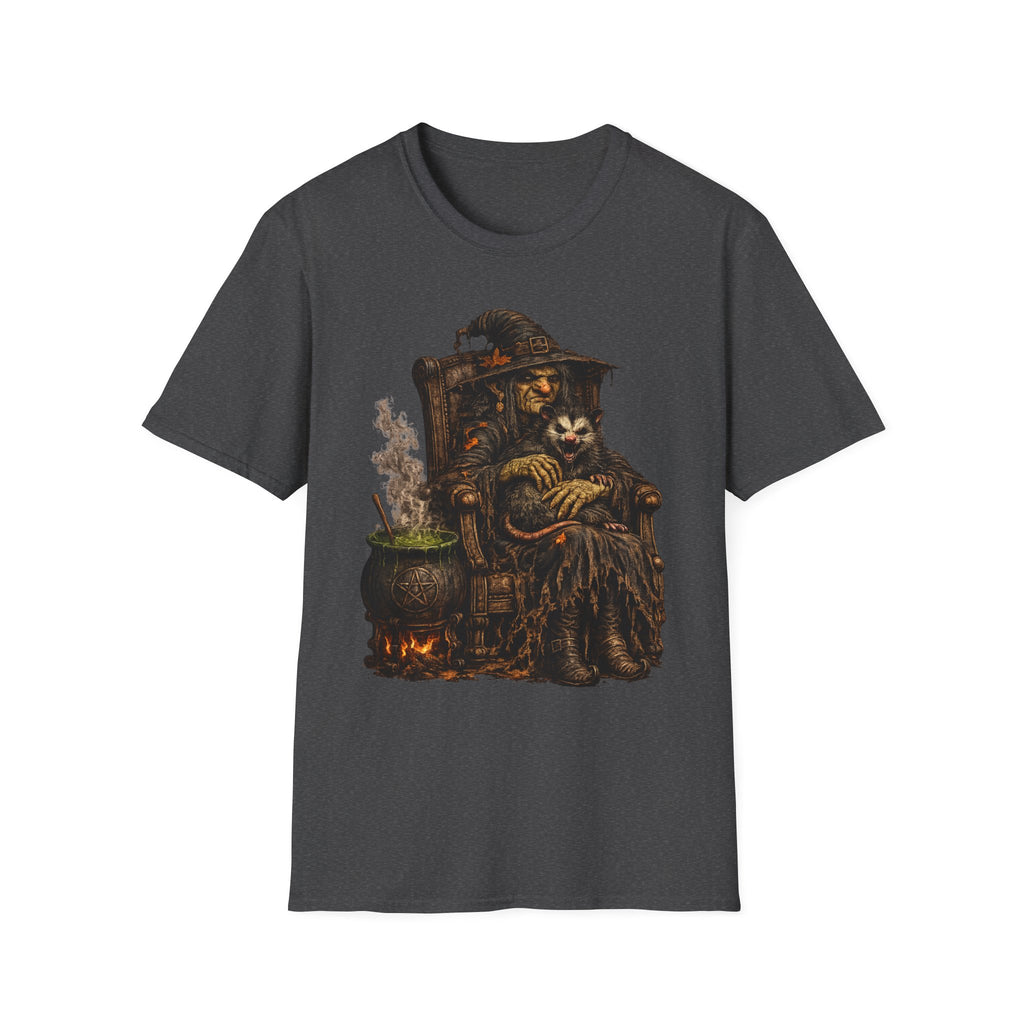Witch and Possum Graphic T‑Shirt — Cozy Spooky Halloween Tee