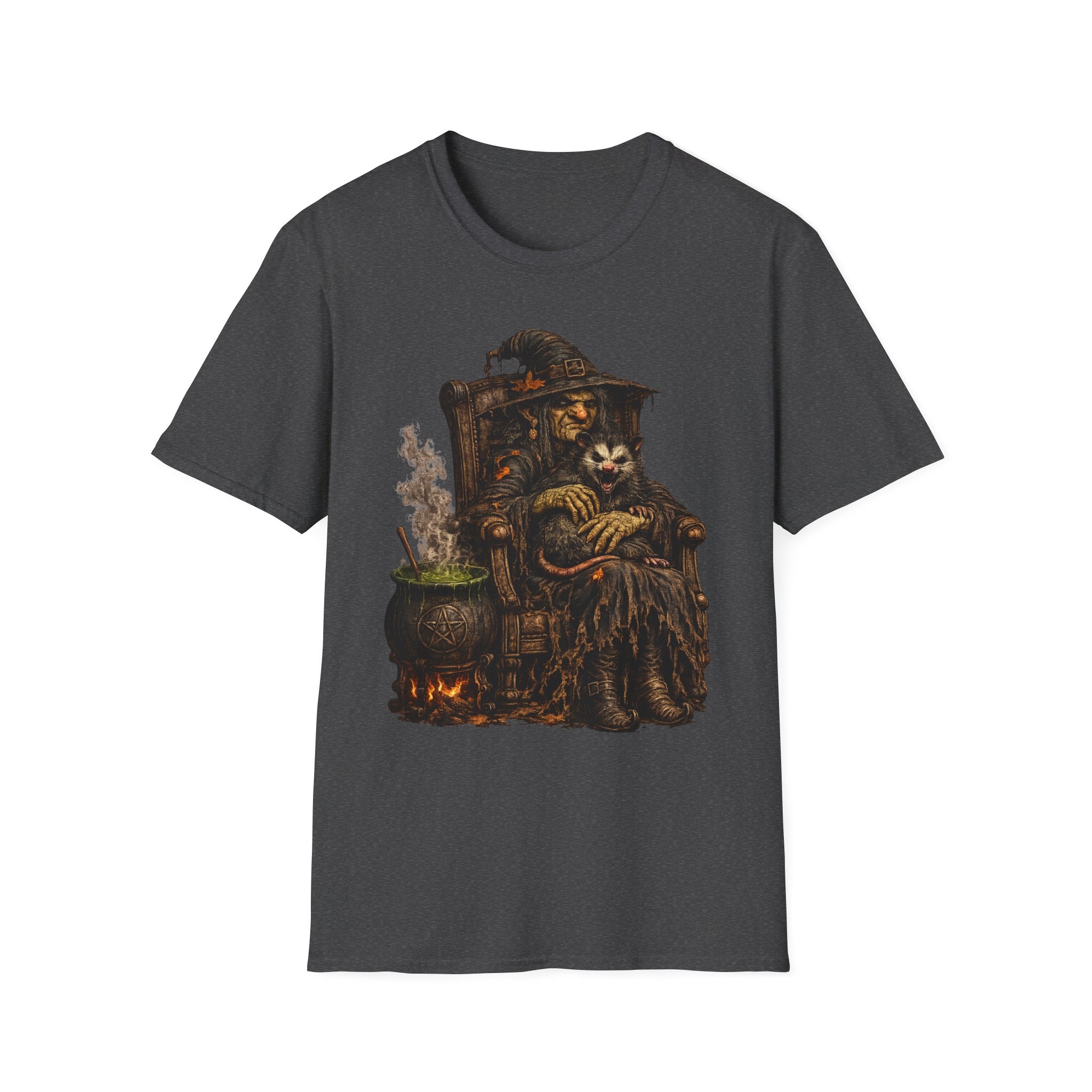 Witch and Possum Graphic T‑Shirt — Cozy Spooky Halloween Tee
