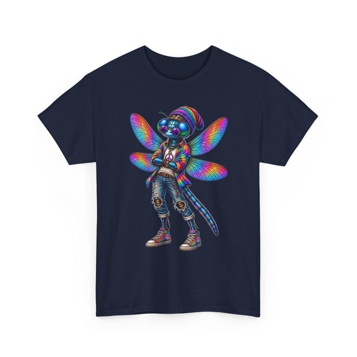 anthropomorphic Dragonfly Tee — Rainbow Glitch Dragonfly Graphic T-Shirt