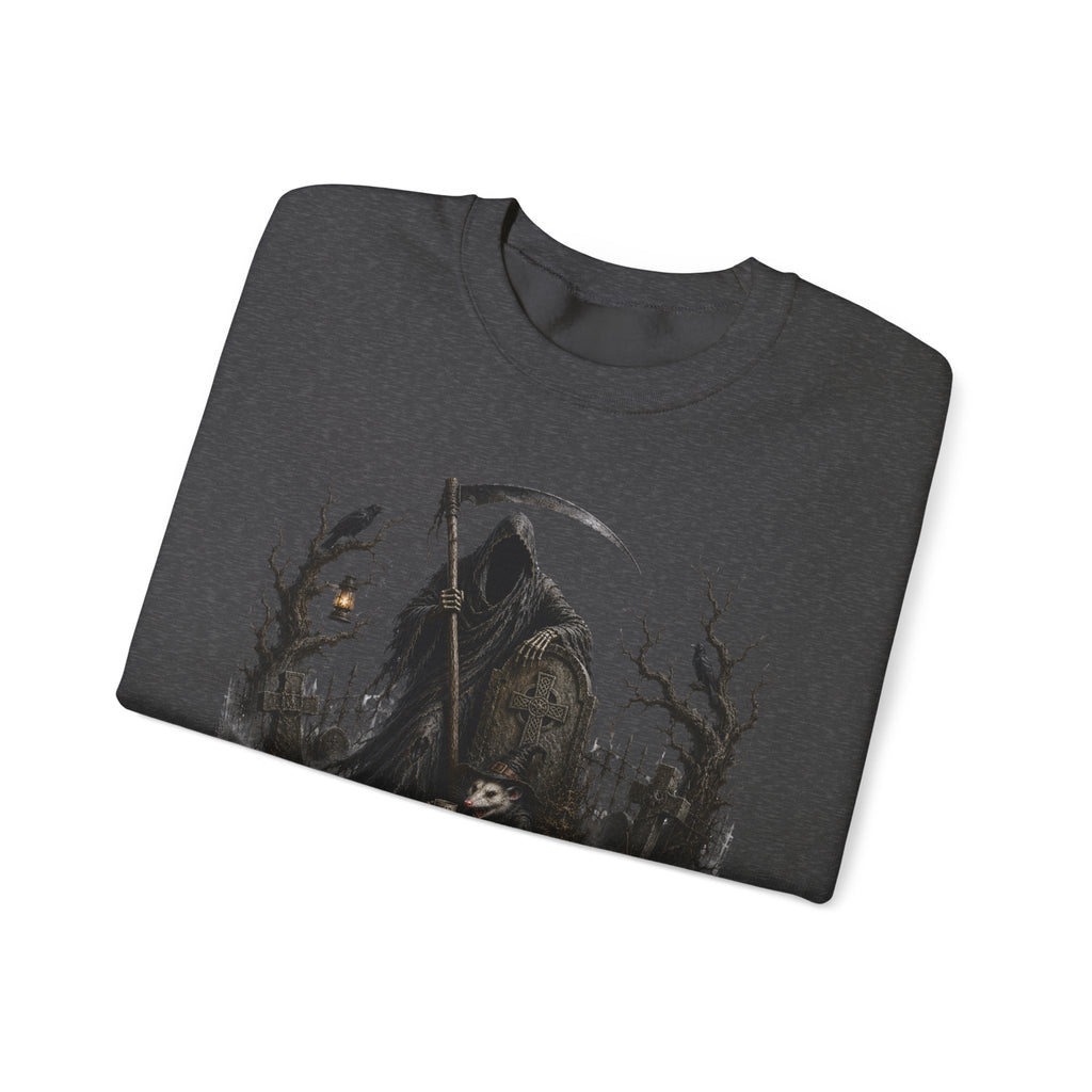 Grim Reaper Halloween Sweatshirt - Spooky Pumpkin & Owl Crewneck