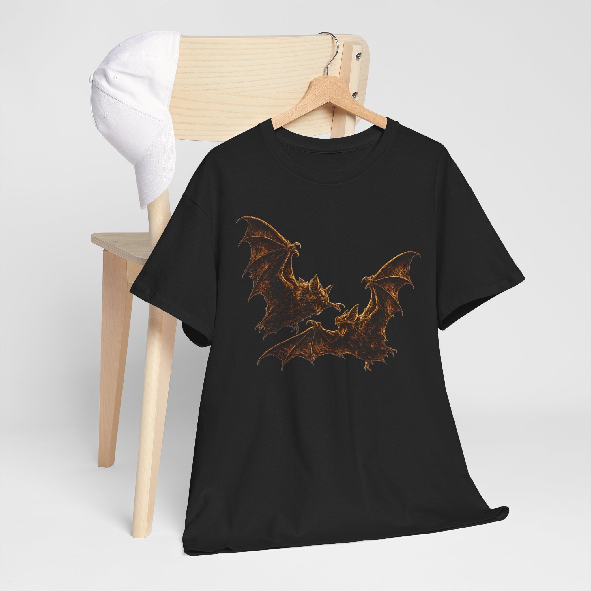 Bat duo Graphic Tee — Vintage Gothic Bat Illustration Shirt