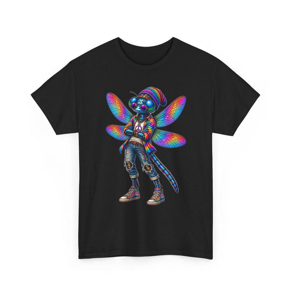 anthropomorphic Dragonfly Tee — Rainbow Glitch Dragonfly Graphic T-Shirt