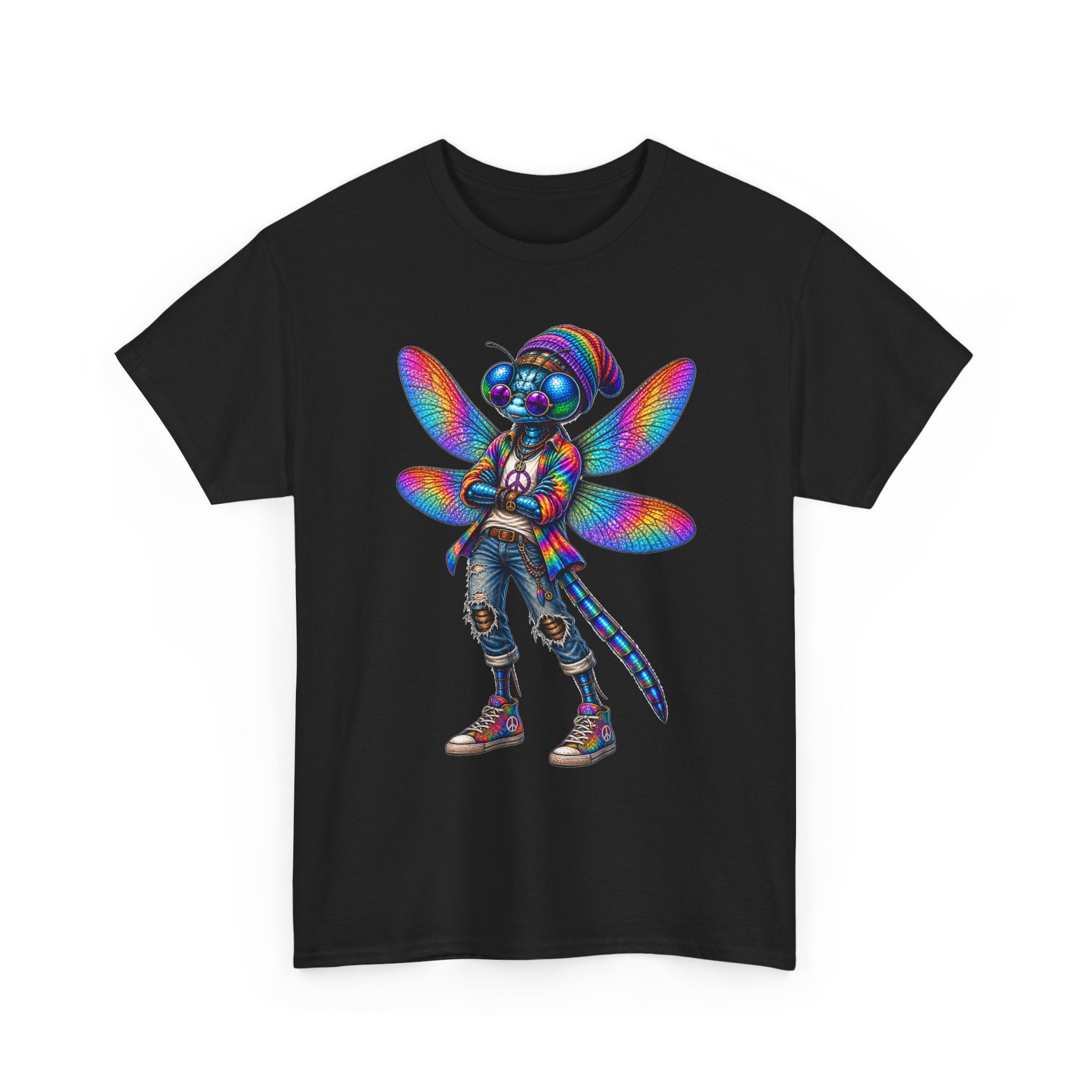anthropomorphic Dragonfly Tee — Rainbow Glitch Dragonfly Graphic T-Shirt