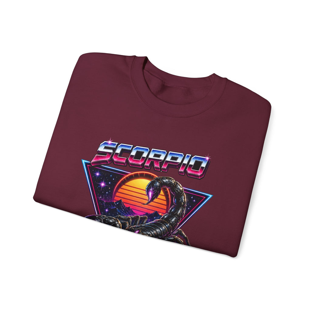 Scorpio Zodiac Crewneck Sweatshirt — Retro Sunset Scorpion Graphic