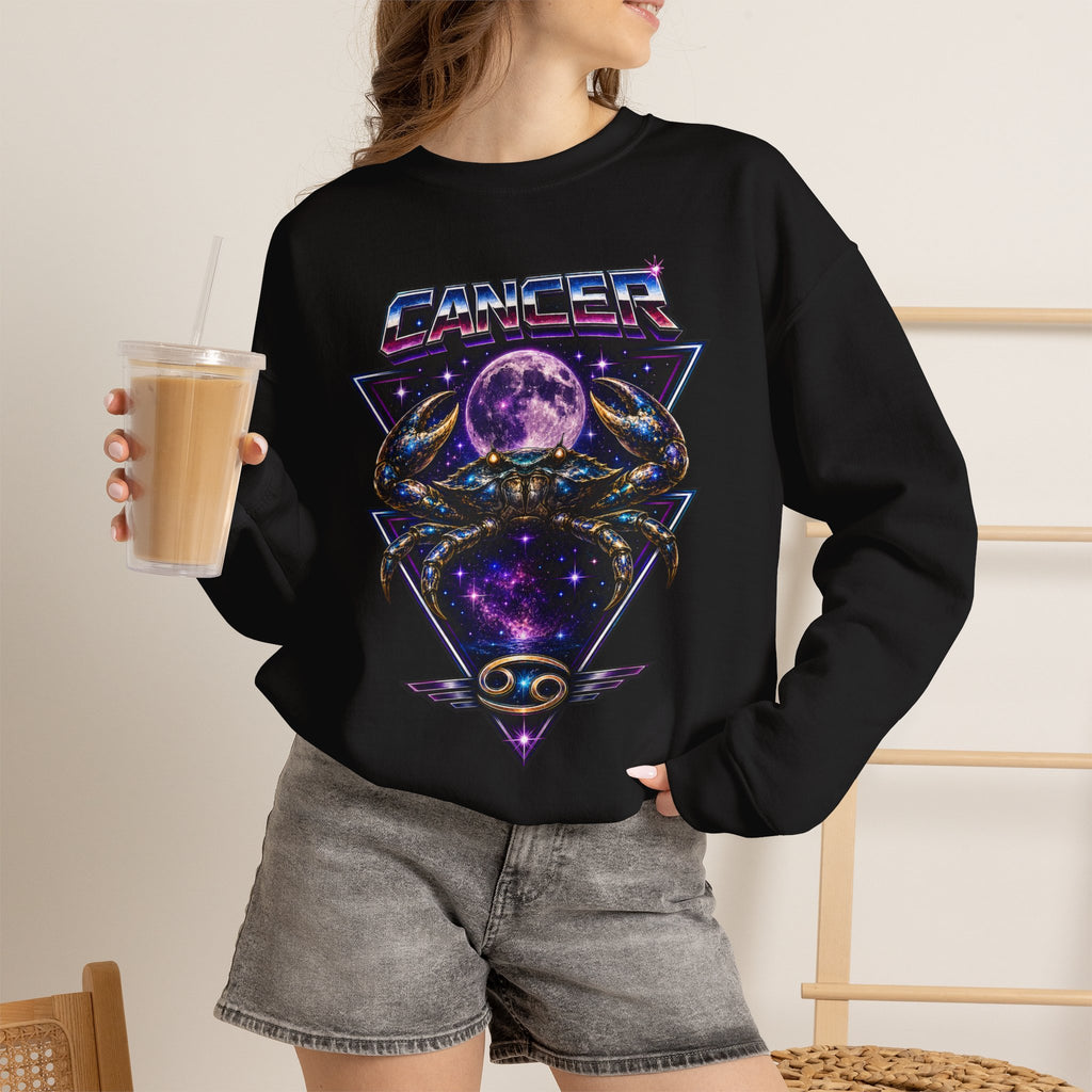 Cancer Zodiac Crewneck Sweatshirt — Retro Cosmic Crab Astrology Design