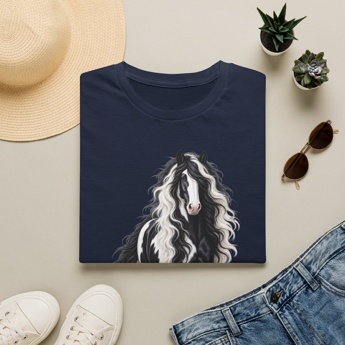 Gypsy Vanner Horse T-Shirt — Black & White Long Mane Pony Tee