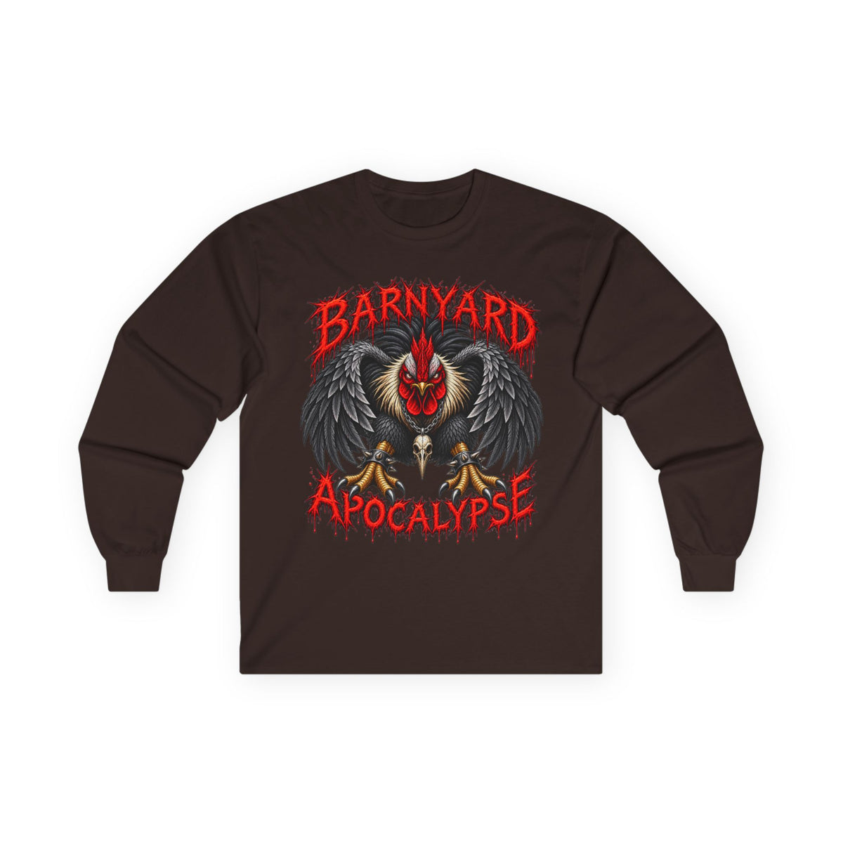 Barnyard Apocalypse Long Sleeve Tee — Rooster Graphic Shirt
