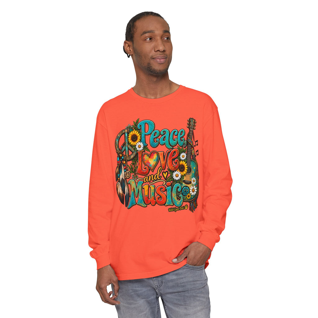 Peace Love and Music Long Sleeve Boho Style Tee