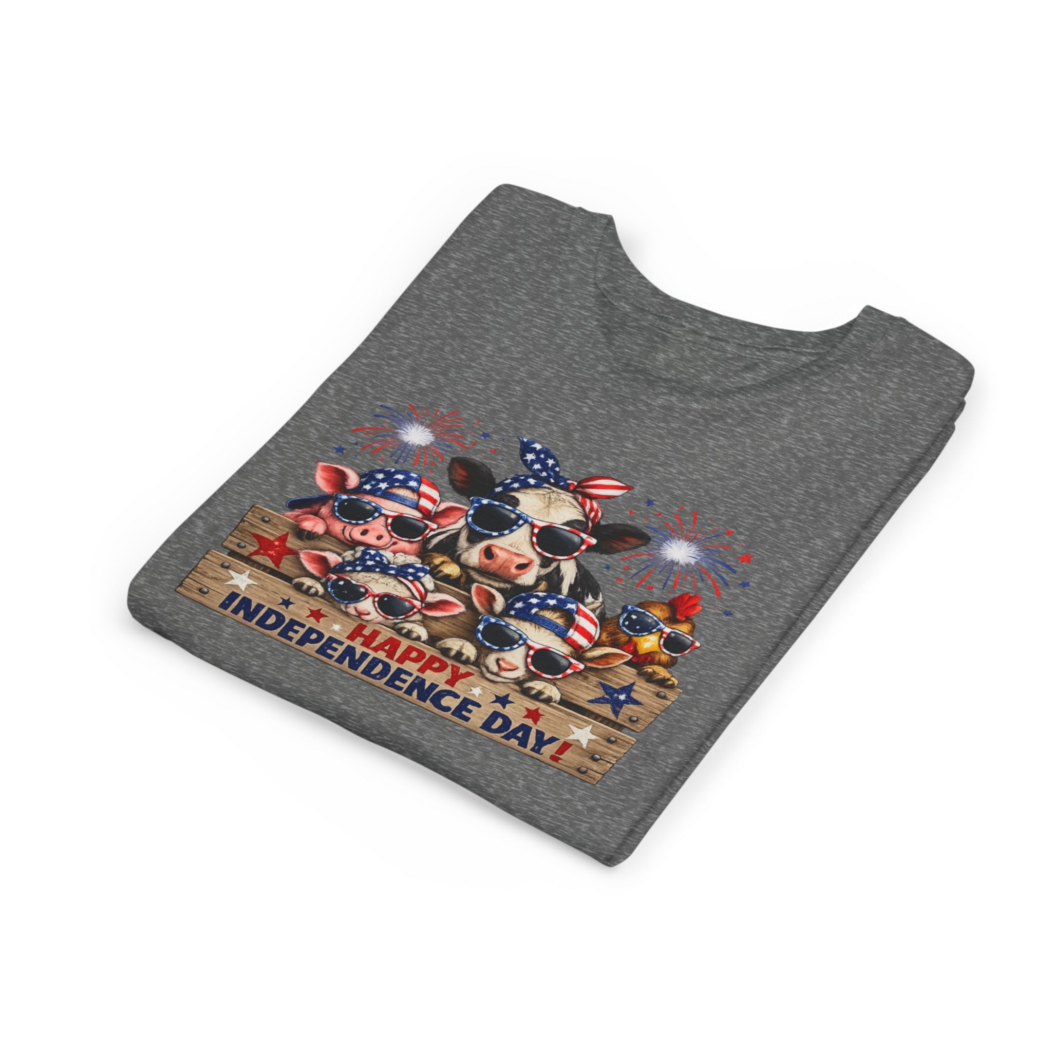 Youth Tee - Happy Independence Day Cow Patriotic Graphic