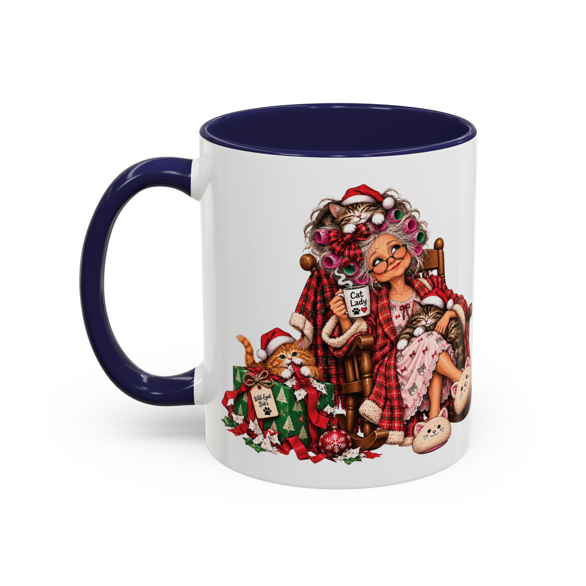 Christmas Cat Lady Mug - Funny Holliday Coffee Mug For Cat Lovers- Accent 11/15oz