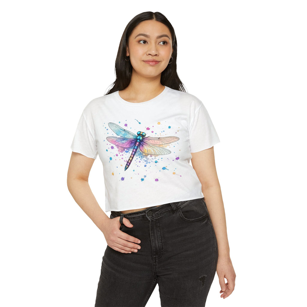 Dragonfly Watercolor Crop Top — Women's Festival Boho Tee