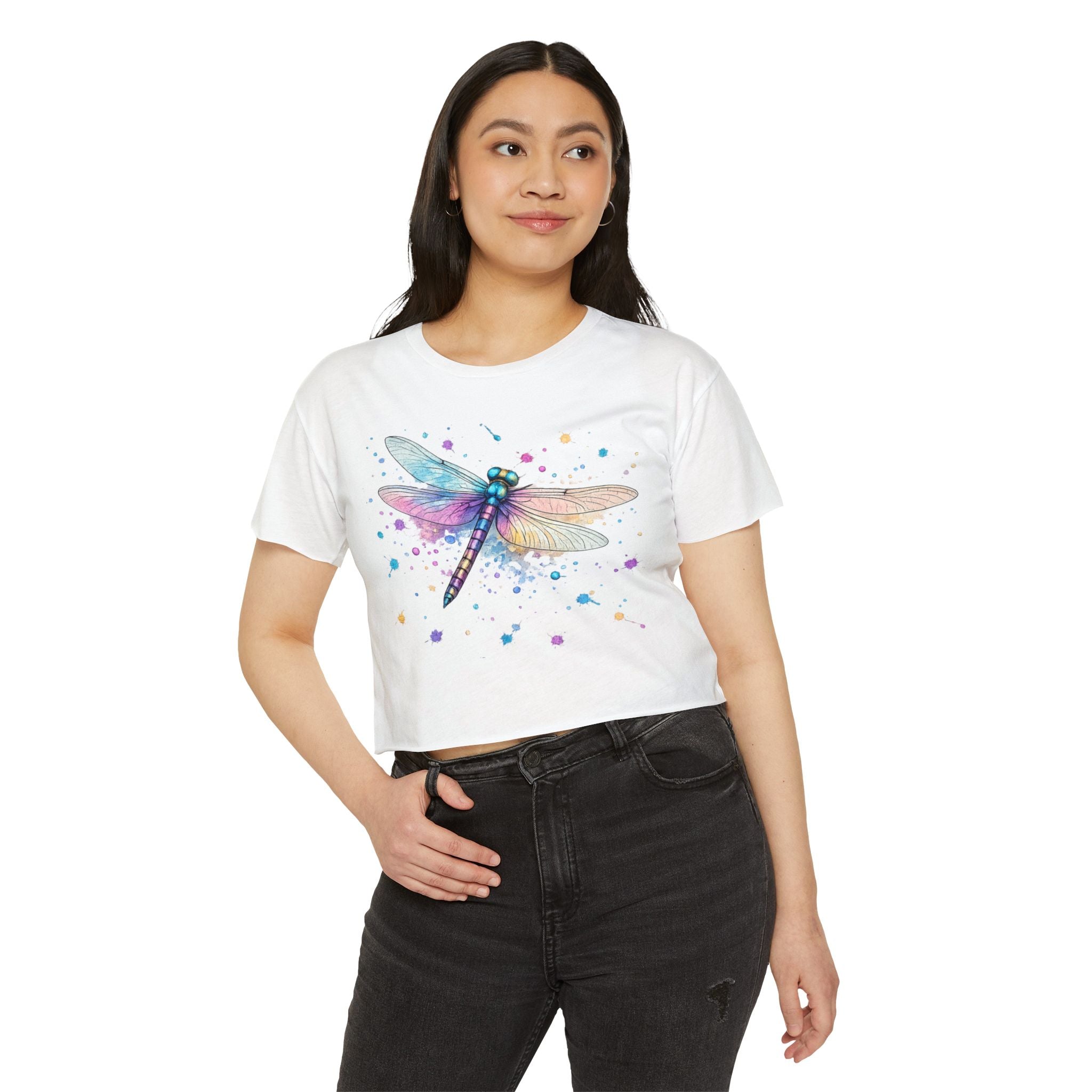 Dragonfly Watercolor Crop Top — Women's Festival Boho Tee