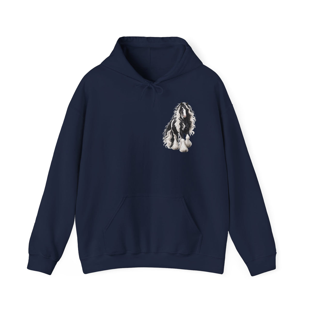Gypsy Vanner Horse Pocket Hoodie — Small Chest Art, Equestrian Sweatshirt