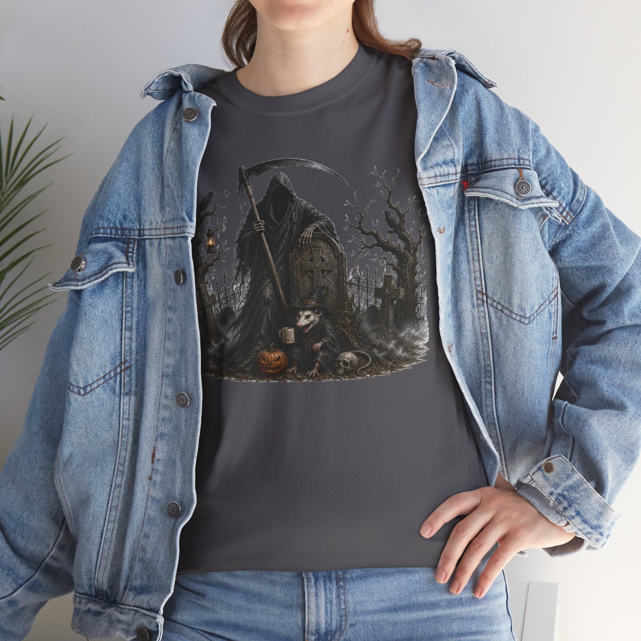 Grim Reaper Halloween T-Shirt — Dark Scythe & Pumpkins Graphic Tee
