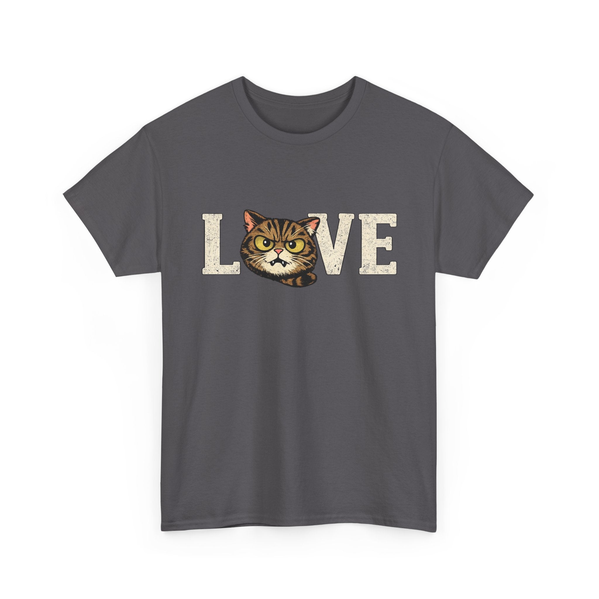 Cat Love T‑Shirt — Retro Tabby  Cat Face LOVE Graphic Tee for Cat Lovers