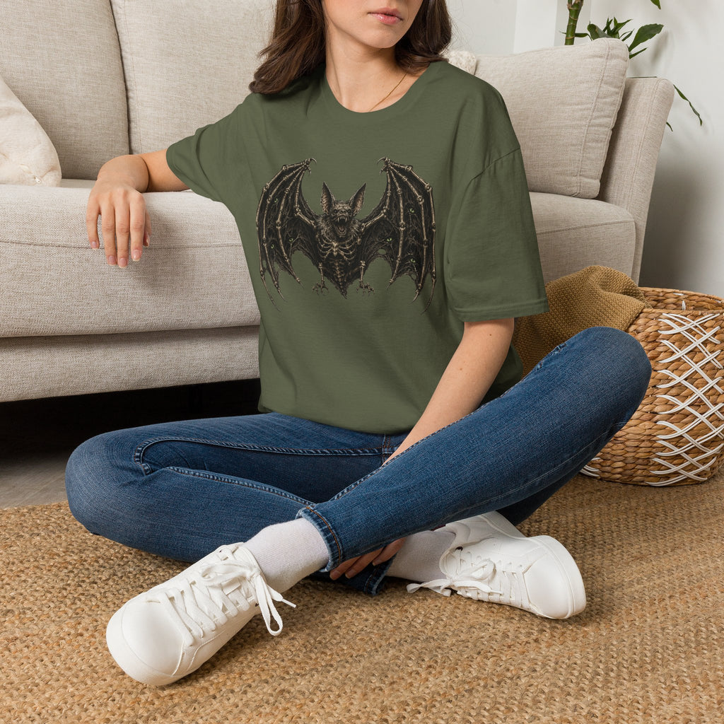 Gothic Skeletal Bat Graphic T-Shirt