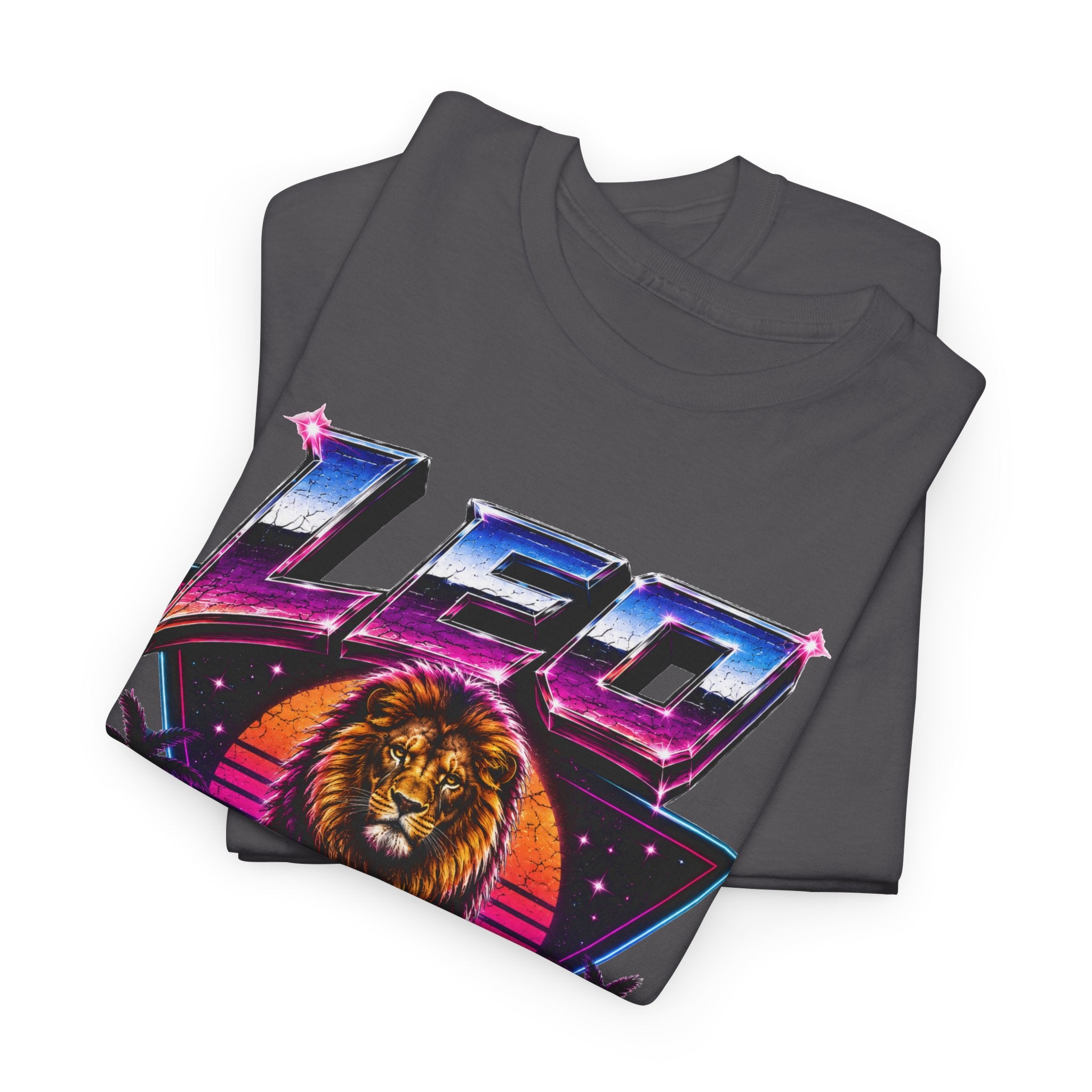Leo Zodiac T‑Shirt — Retro Neon Lion Astrology Tee