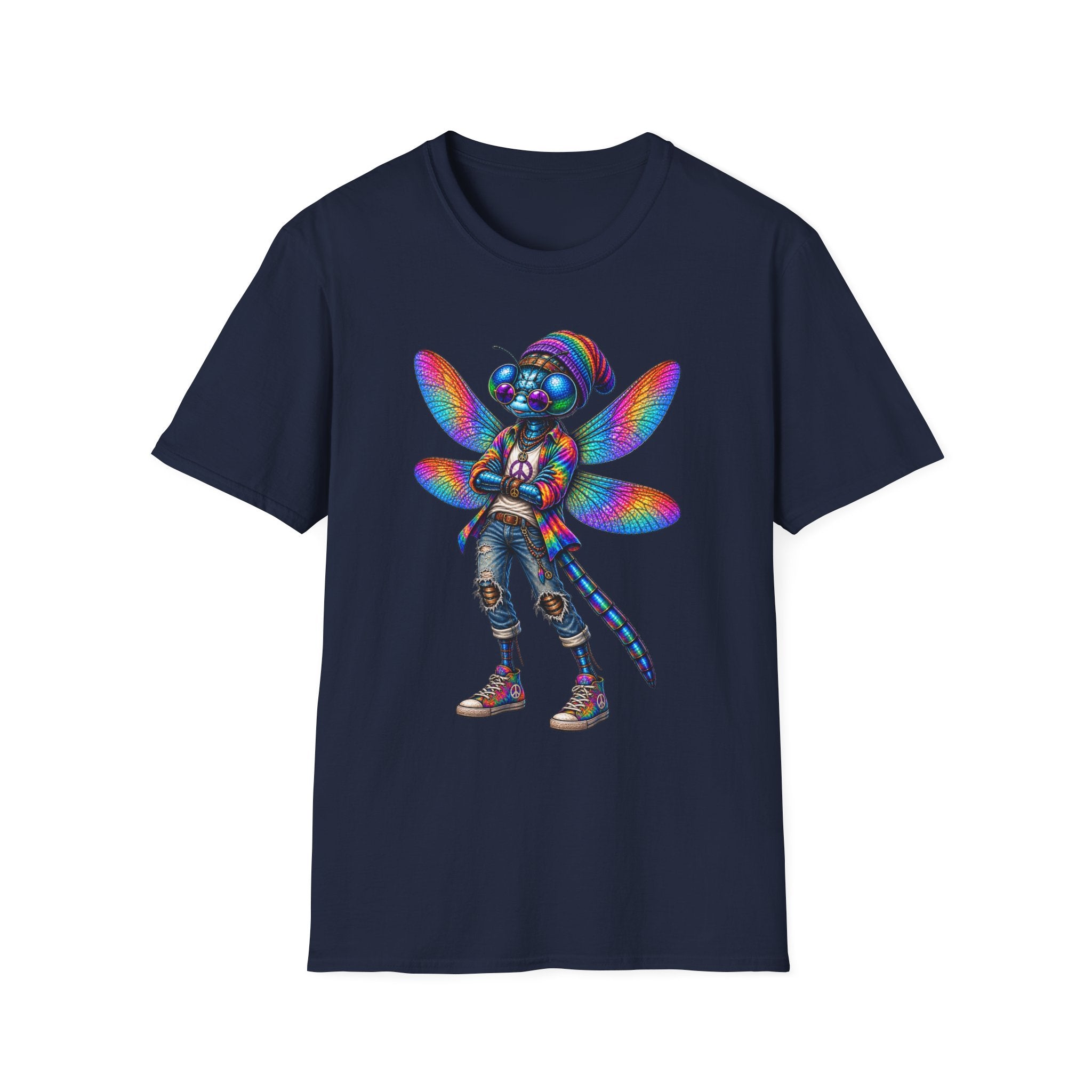 Psychedelic Dragonfly Graphic T-Shirt — Colorful Rasta-Inspired Bug Art Tee
