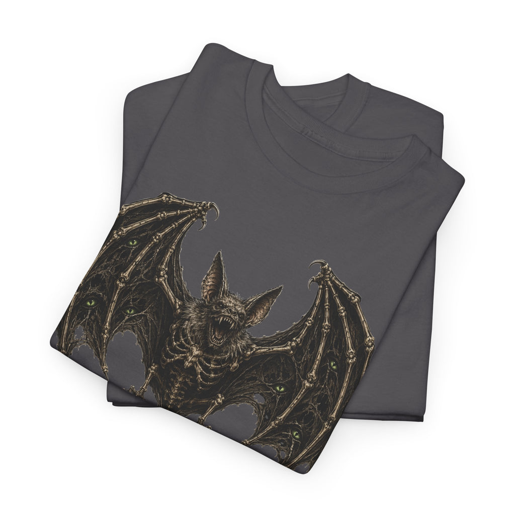 Gothic Bat Graphic Tee — Vintage Winged Skeletal Bat T‑Shirt for Halloween & Gothic Style