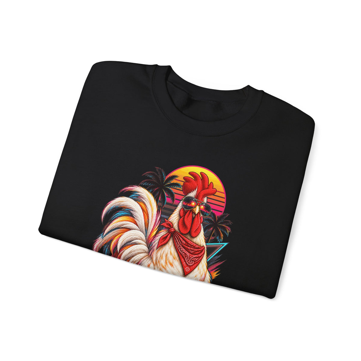 Rooster Sunset Crewneck Sweatshirt — Tropical Farm Rooster Graphic