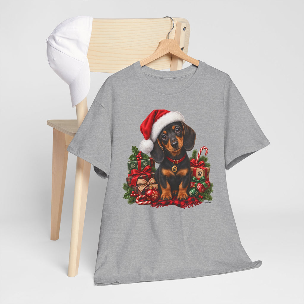 Christmas Dachshund T-Shirt – Cute Puppy in Santa Hat Holiday Tee